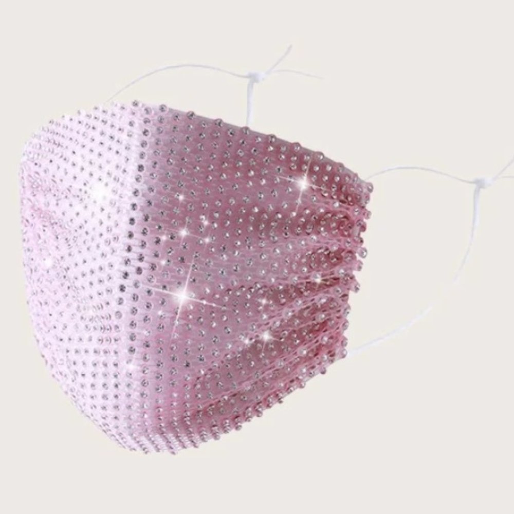 Pink Rhinestone Jewel Mesh Face Mask